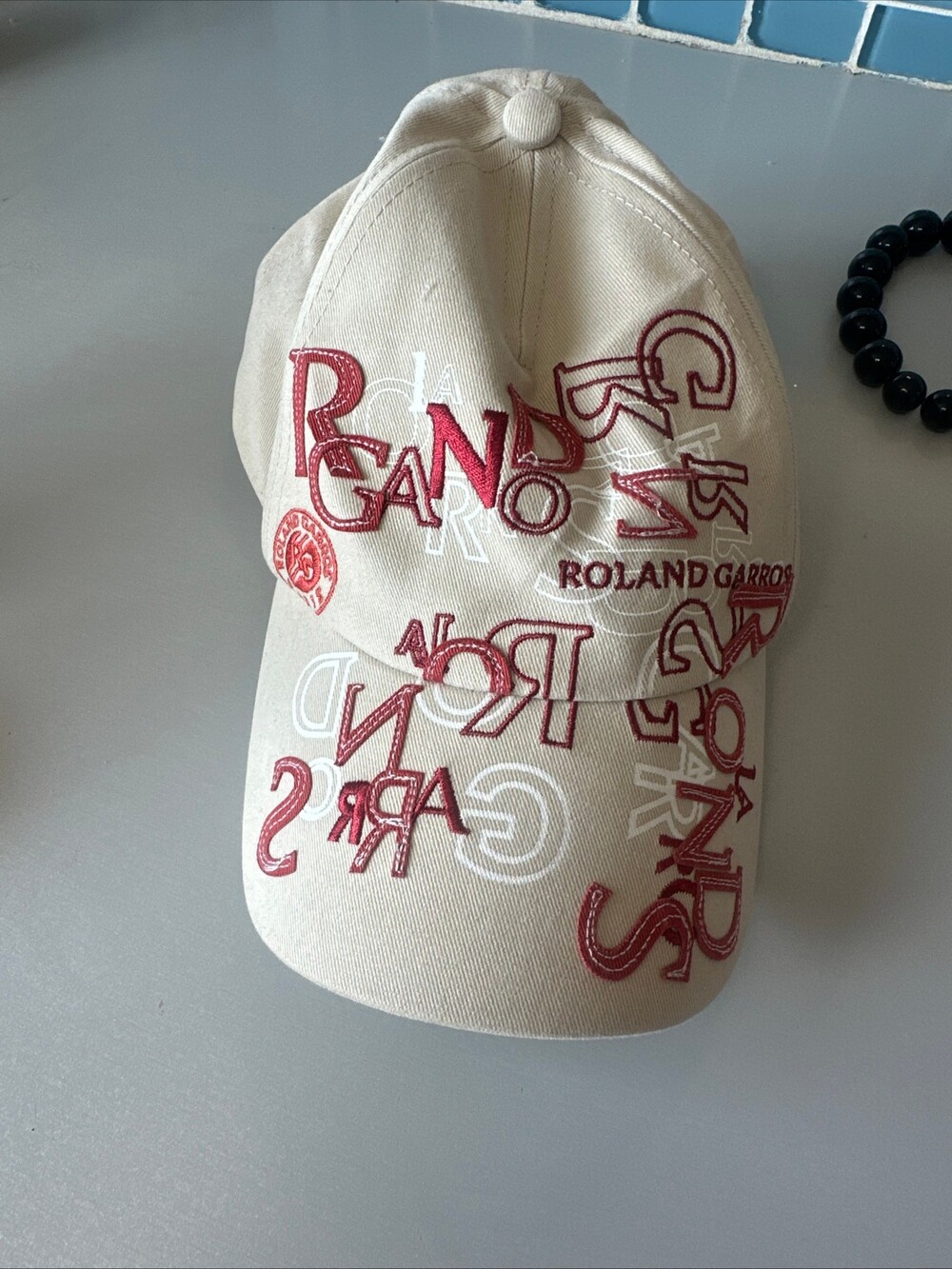 Roland Garros Baseball Cap Beige Cotton Adjustable Strap Garros